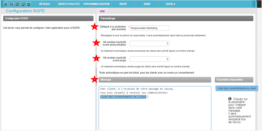 Configuration RGPD