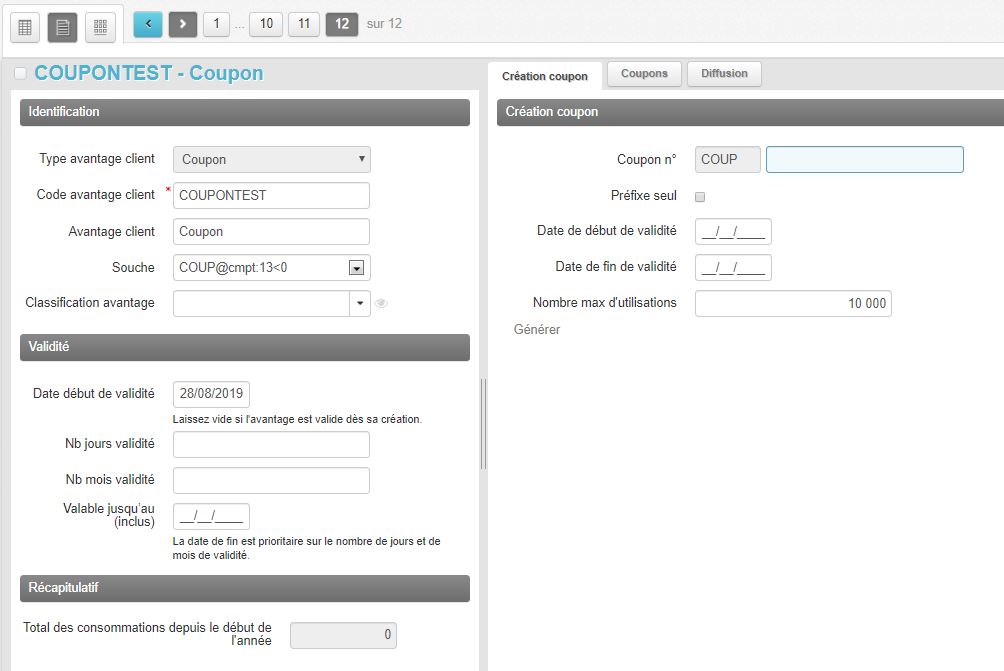 Coupon - Paramétrage