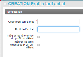 Profil de tarifs d'achat - Création