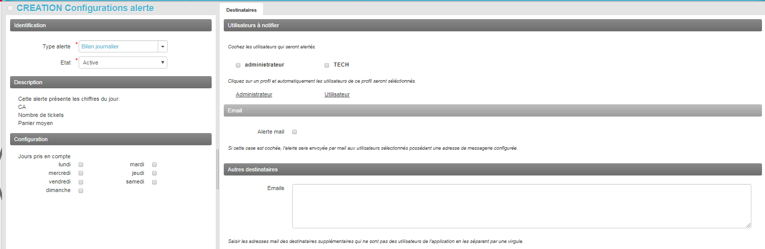 Configuration des alertes - Création