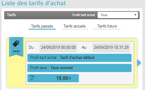 Prix d'achat Standard - Historique