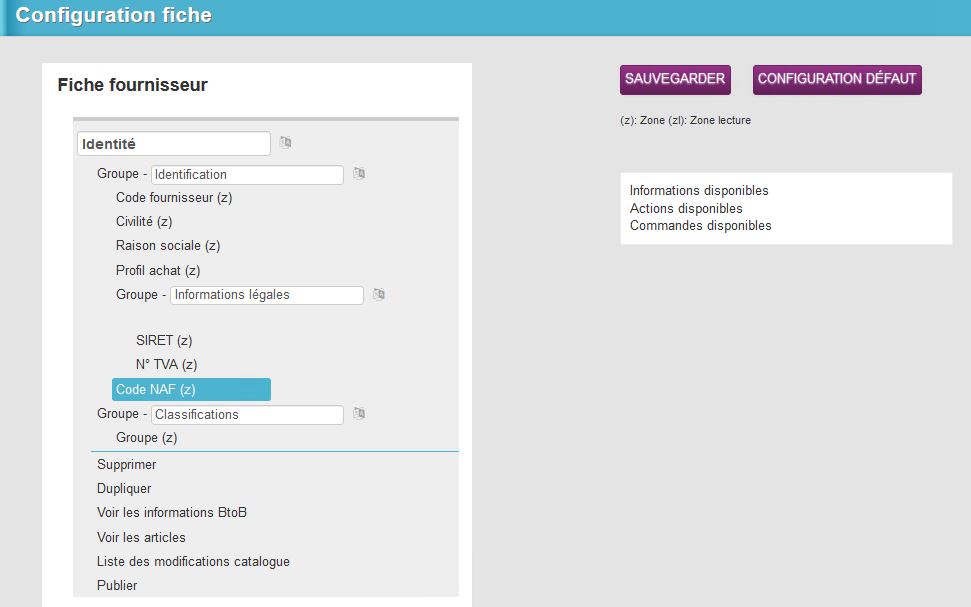 Configurer les fiches - Fournisseur