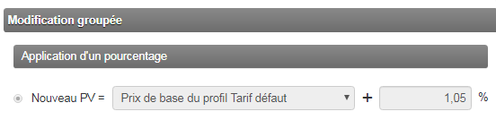 Préparation Tarifs - PV pourcentage