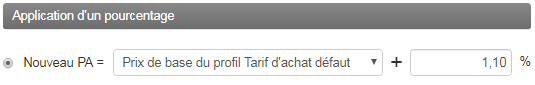 Préparation Tarif - PA pourcentage
