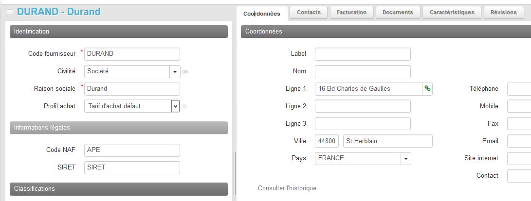 Configurer fiches - Exemple