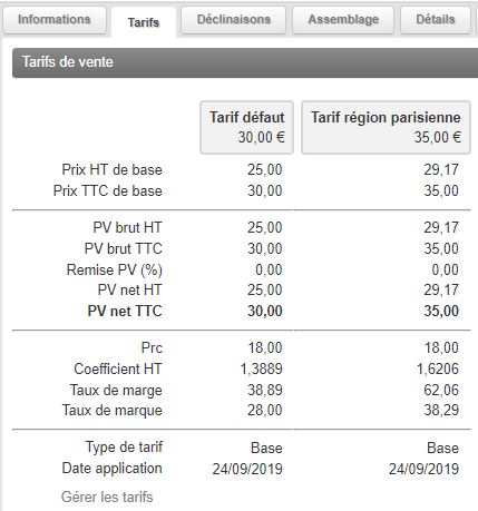 Prix de vente standard