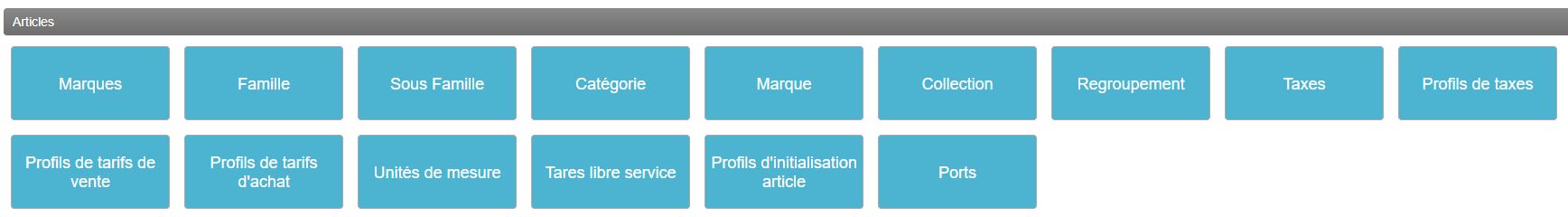 Gestion commerciale - Paramètres Articles